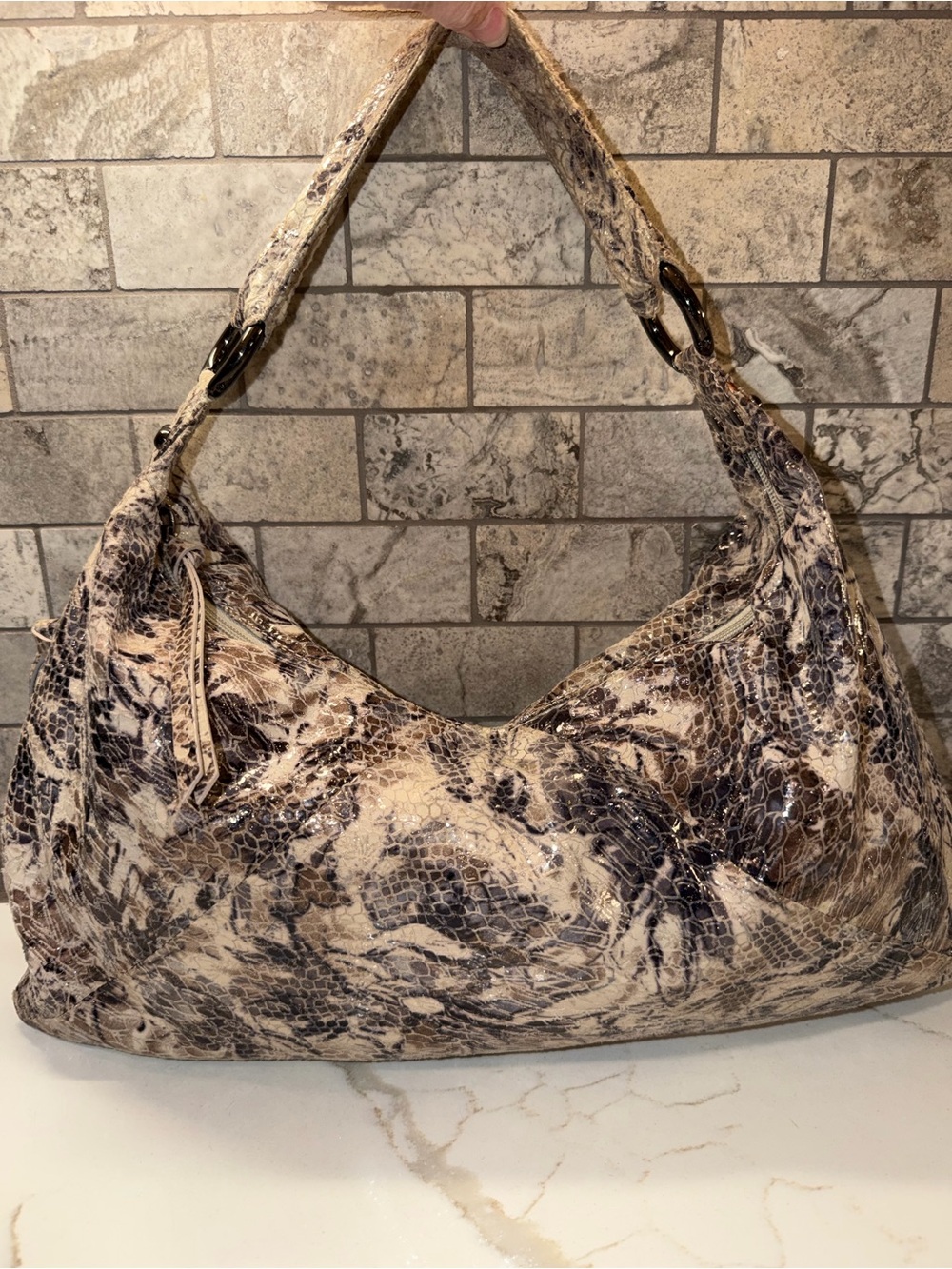 HOBO International Lennox Slouchy Snakeskin Embossed Leather Hobo Shoulder Bag